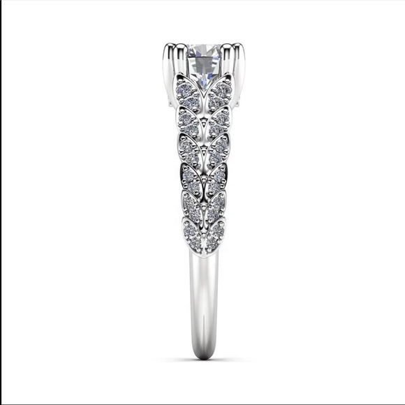 New Elegant 925 Silver Two Row Leaves Diamond Ring - Picture 3 of 4